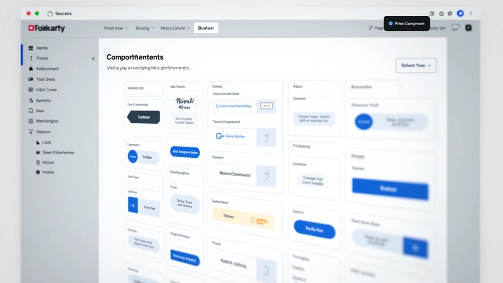 Component library in Figma showing button variants, states, and documentation with usage guidelines