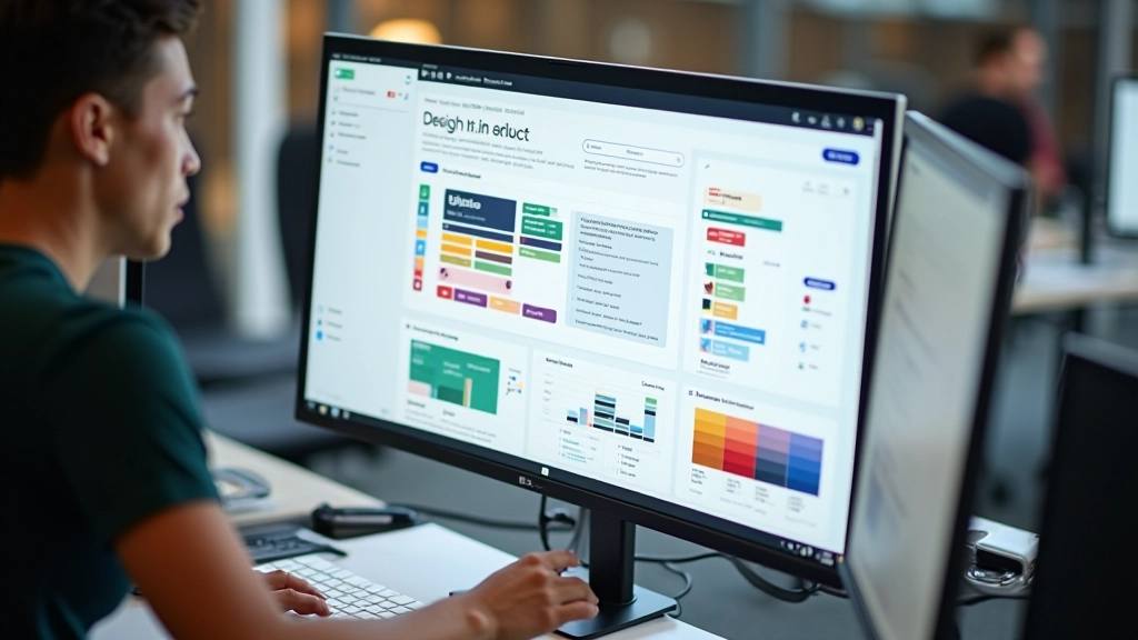 Design system documentation with color palettes, typography scales, and component library